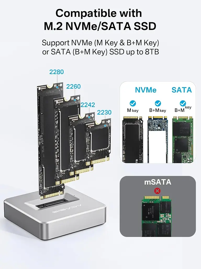Зовнішній корпус ACASIS M04B для M.2 NVMe/SATA SSD 10 Гбіт/с з підтримкою до 8 ТБ (Синій) - фото 6
