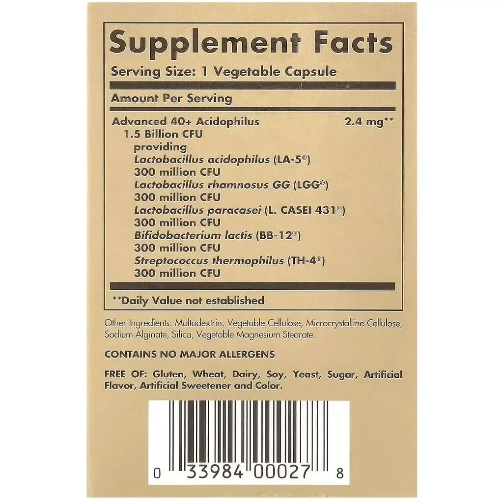 Пробіотики Solgar Advanced 40+ Acidophilus 60 капсул - фото 4