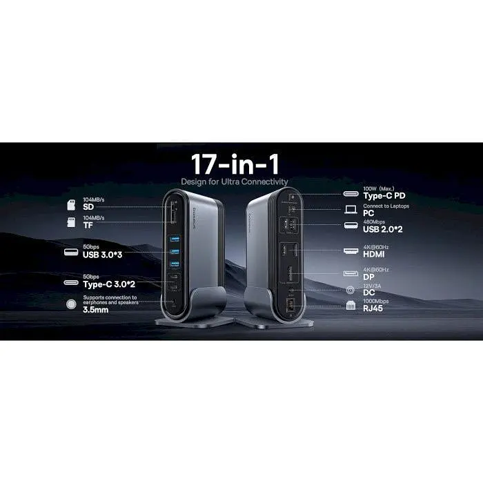 USB-хаб Baseus UnionJoy 17-Port Triple-Display Gray (B00532304811-00) [158346] - фото 5