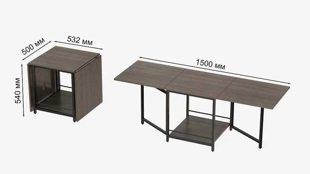 Стол журнальный трансформер Куб Комбо Ferrum-decor 540x532x500 Черный металл ДСП Дуб Сонома Трюфель 16 мм (FRD-105154) - фото 7