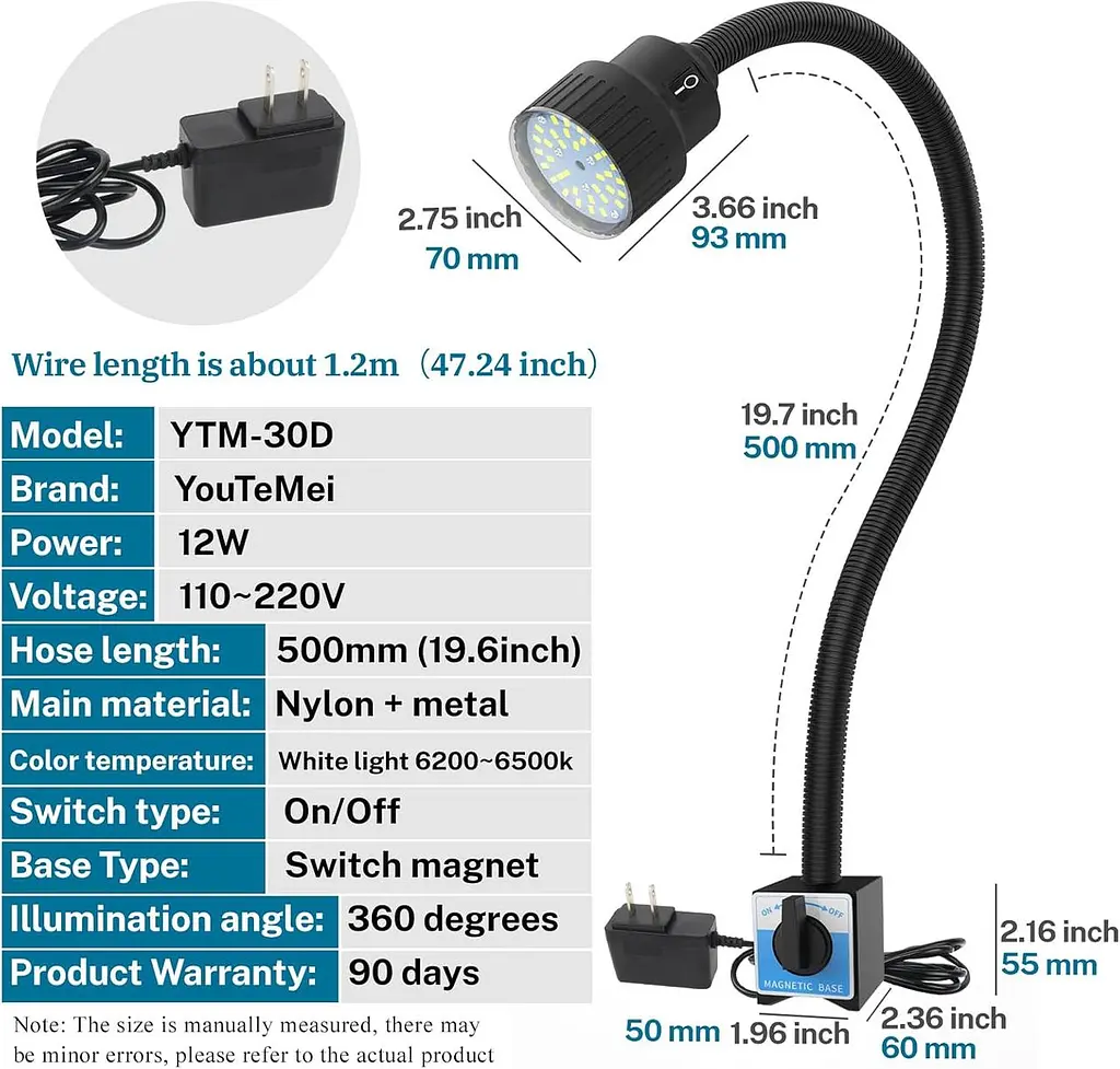 Outemei Магнитная гидроизоляция лампа гусиной шеи Механик Lightwork Lights 1200 люмен (ytm-30d-магнитный) - фото 2