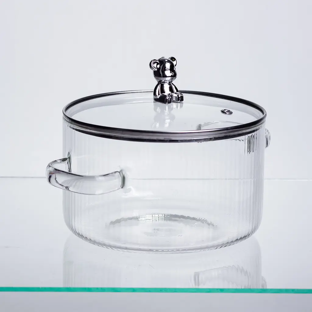 Каструля Yiwu Crystal Bear HP-34-39 з термостійкого боросилікатного скла 2 л з ручкою Ведмедик, жароміцна - фото 4