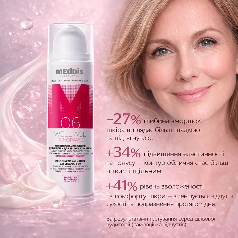 Мультифункціональний денний крем для зрілої шкіри SPF 30 Well Age Menopause Meddis 50 мл - фото 4