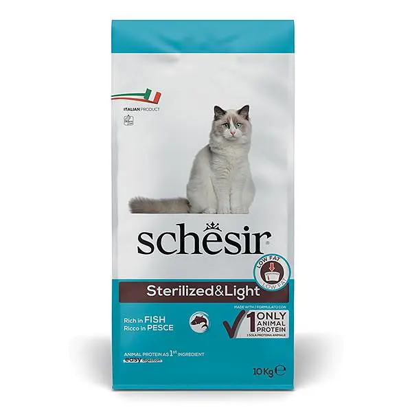 Сухий монопротеїновий корм для стерилізованих котів Schesir Cat Sterilized & Light Шезір лайт з рибою 10 кг (ШКВСР10)