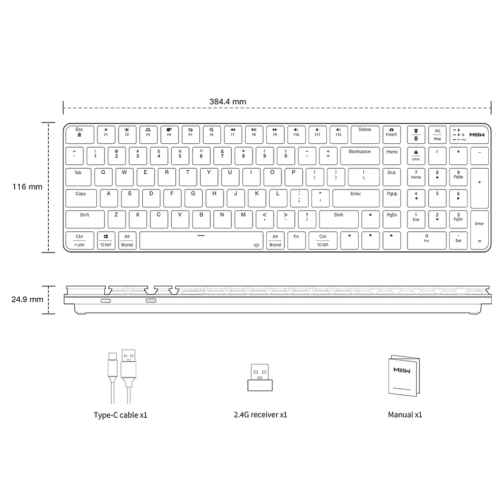 Клавіатура бездротова механічна Xiaomi MiiiW K10 Ultra-Slim PRO (MWWMKP01) - фото 9