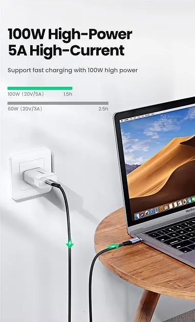 Кабель Ugreen US355 USB Type-C to USB Type-C 100W Gen2 5A з алюмінієвим корпусом та обплетенням 1 м чорний 80150 - фото 3