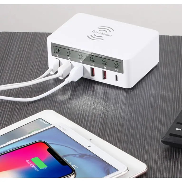 Зарядное устройство Primo WLX-818PF 100W 1xUSB QC3.0 / 4xUSB / 1xPD Type-C / беспроводная зарядка Qi 10W White - фото 6