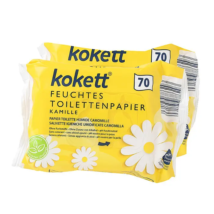 Вологий туалетний папір Kokett Kamille з екстрактом ромашки 70 шт. Біорозкладна серветка - фото 5