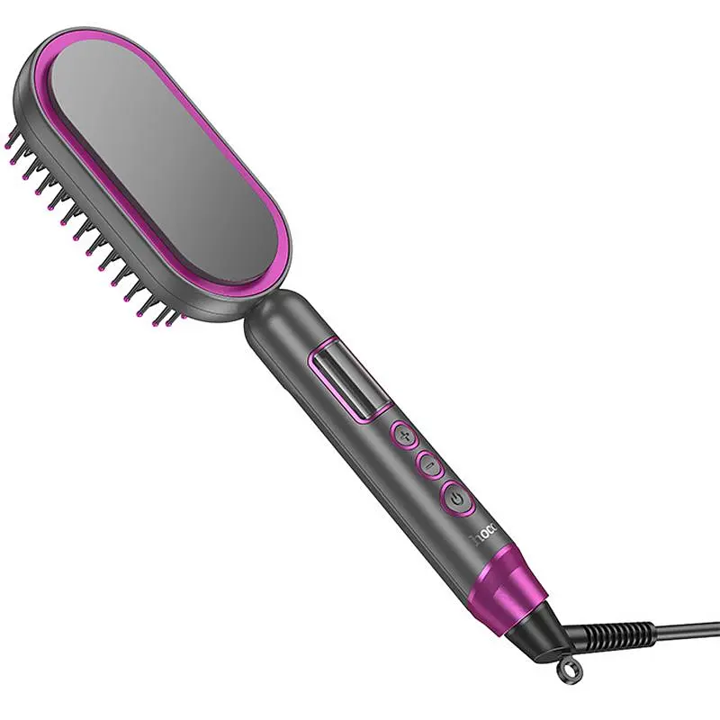 Гребінець-випрямляч Hoco HP44 Electric straightening hair comb with digital display Rose Red - фото 2