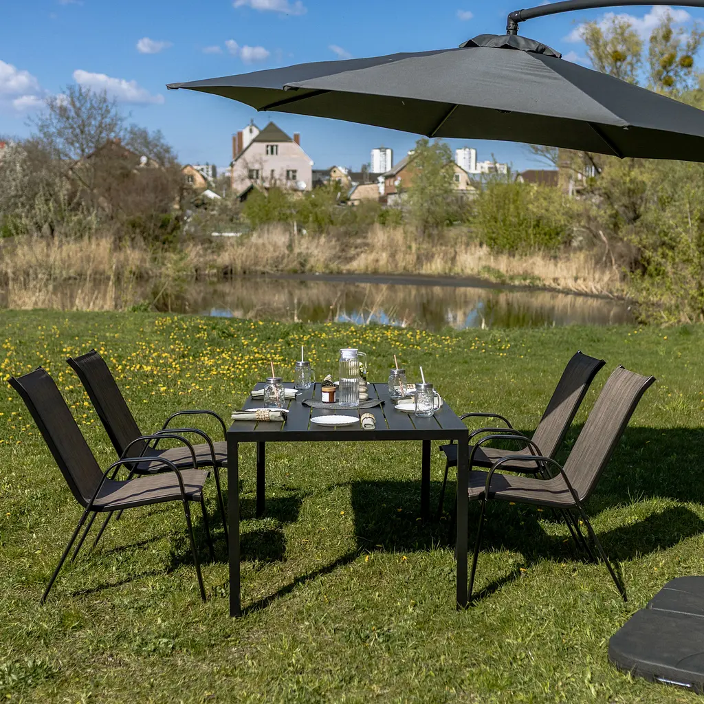 Комплект садових меблів 4Points Orvieto-4 прямокутний стіл 150х90х70см стільниця штучне дерево Polywood та 4 стільці - фото 2