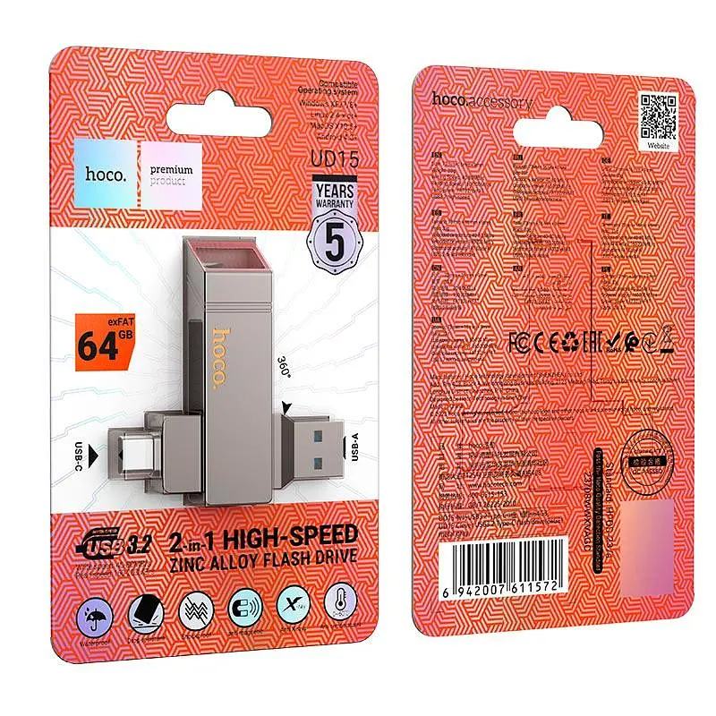 Hoco Clever USB3.2 Type-C Flash Drive (64GB) UD15 |exFAT/FAT32| - фото 2