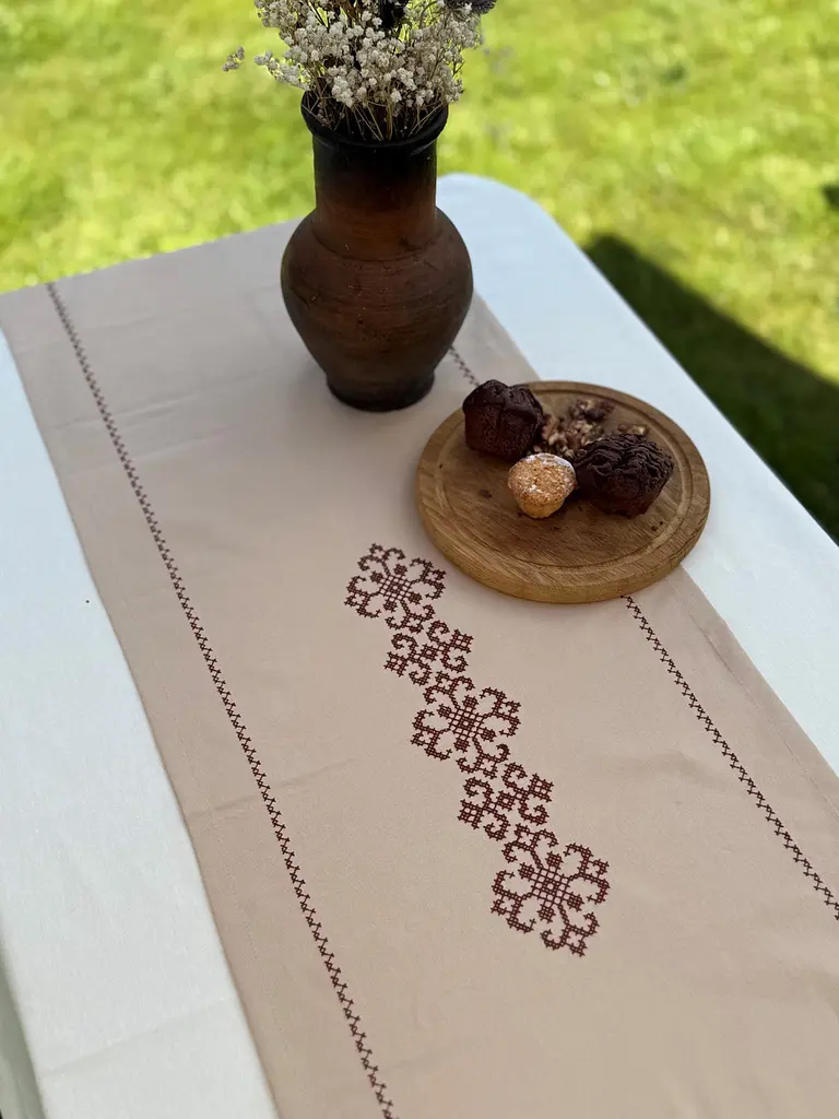 Ранер доріжка Ecotton 45x170 см для обіднього столу водовідштовхувальна в етно-стилі бежева (25258) - фото 2