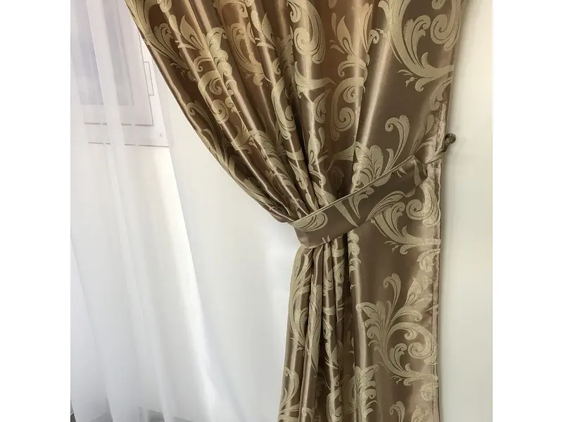 Штори софт-велюр блекаут "вензель" кавового кольору 2шт. 150х270 з білим шифоновим тюлем 400х270 ALBO pbe0052762 - фото 4