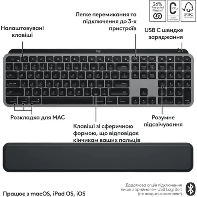 Комплект Logitech MX Keys S Combo для MAC Bluetooth/Wireles UA Space Grey (920-012845) - фото 4