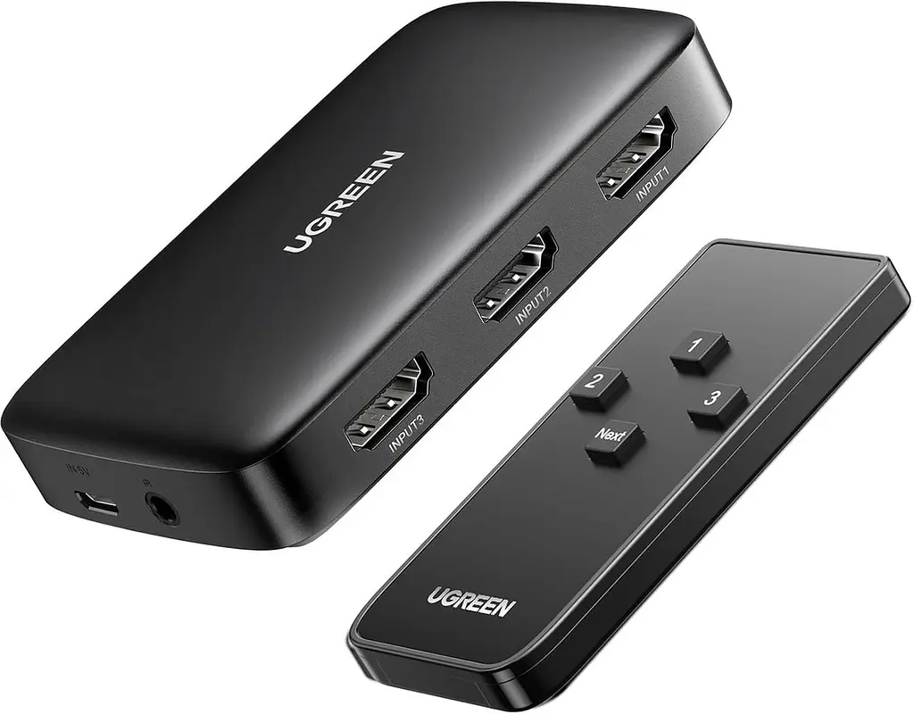 HDMI-перемикач UGREEN 3-в-1 4K 30Hz з пультом для ТВ, ПК і консолей