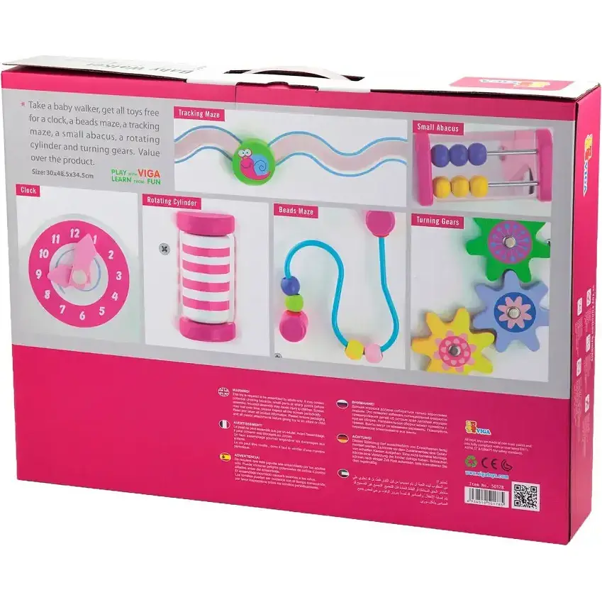 Ходунки-каталка Viga Toys з бізібордом рожеві (50178) - фото 7