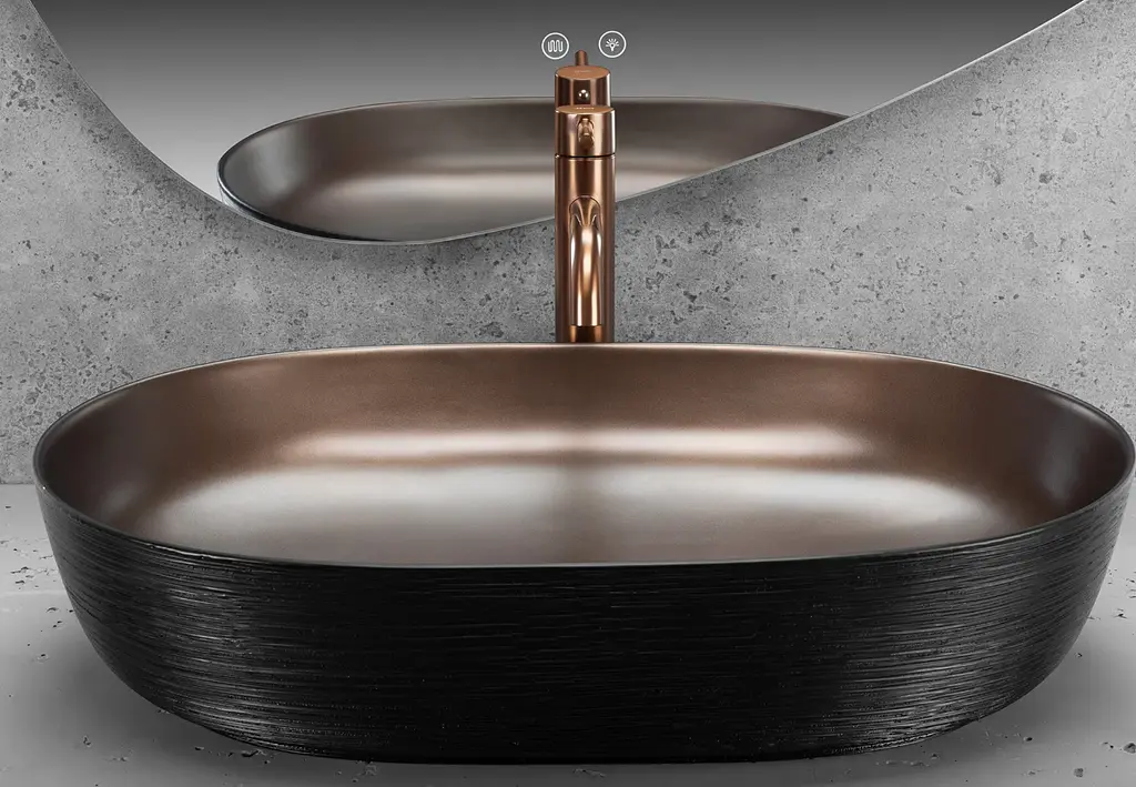 Умивальник Rea Cleo накладний 60.5x41 см black brushed copper REA-U6383 - фото 5