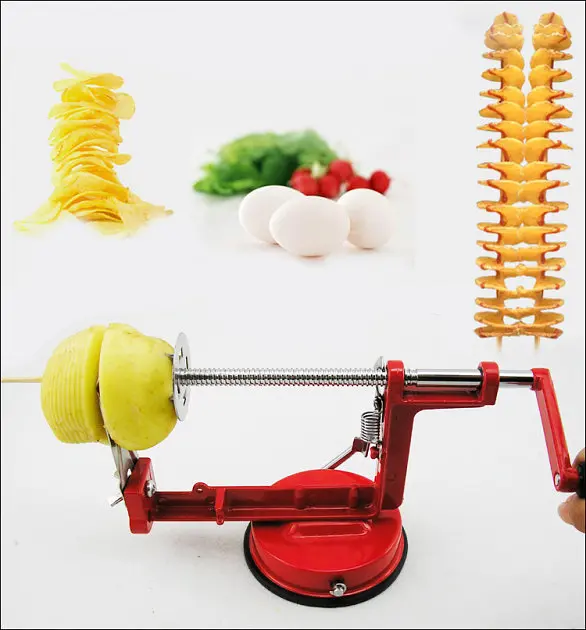 Машинка слайсер для спіральної нарізки картоплі картоплерізка UKC Spiral Potato Slicer червоний - фото 2