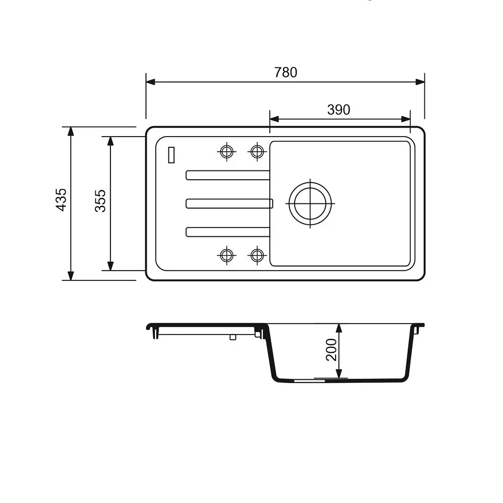 Кухонна мийка Adamant SLIM LONG чорна 780x435x200 мм, з крилом 78 см - фото 2