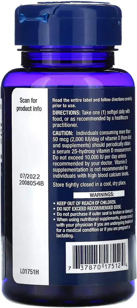 Вітаміни та мінерали Life Extension Vitamin D3 1000 IU, 250 капсул - фото 3
