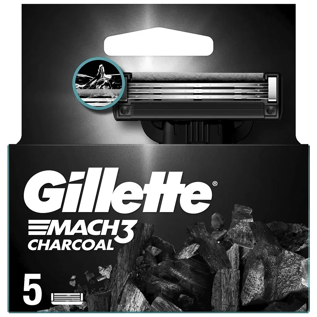 Змінні касети Gillette Mach3 Charcoal Деревне вугілля 5 шт. (8700216062770) - фото 2