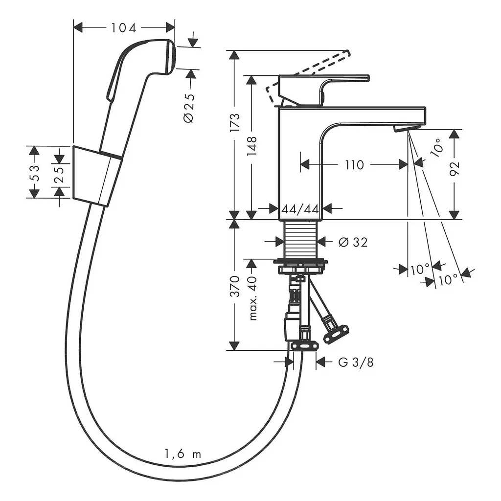 Смеситель с гигиенической лейкой Hansgrohe Focus Vernis Shape 71216000, Хром - фото 2