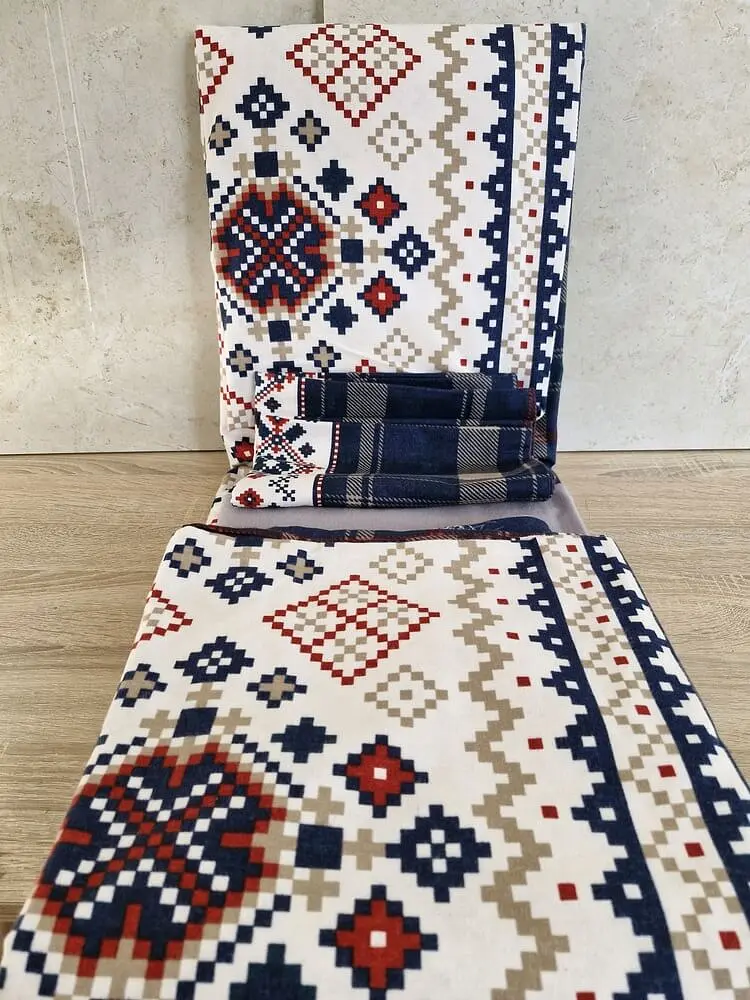 Турецька новорічна постільна білизна First Choice фланель Nature navy blue сімейна - фото 9