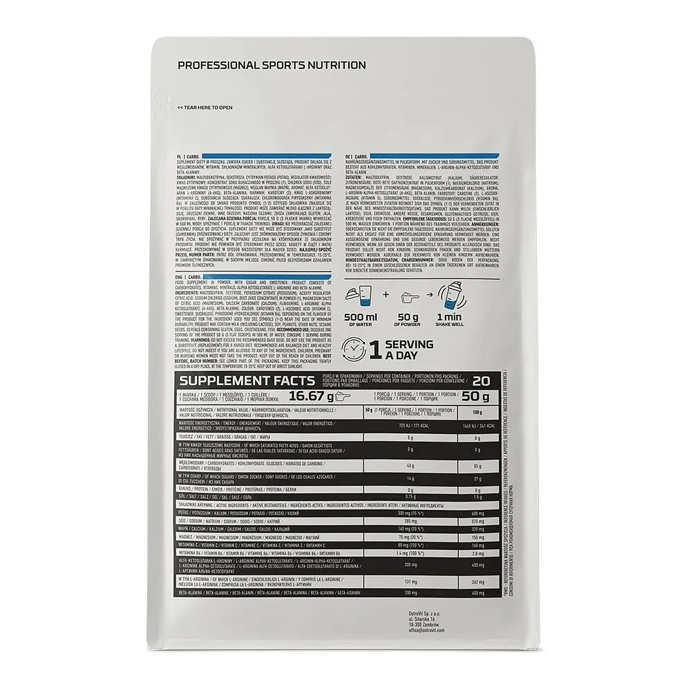 Ізотонік OstroVit Carbo, 1 кг - Апельсин - фото 2