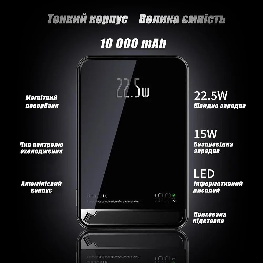 Бездротовий Повербанк з Бездротовою Зарядкою 10000 mAh 20W MagSafe Powerbank для iPhone Повербанк c Магсейф Магнітний Максейф - фото 2