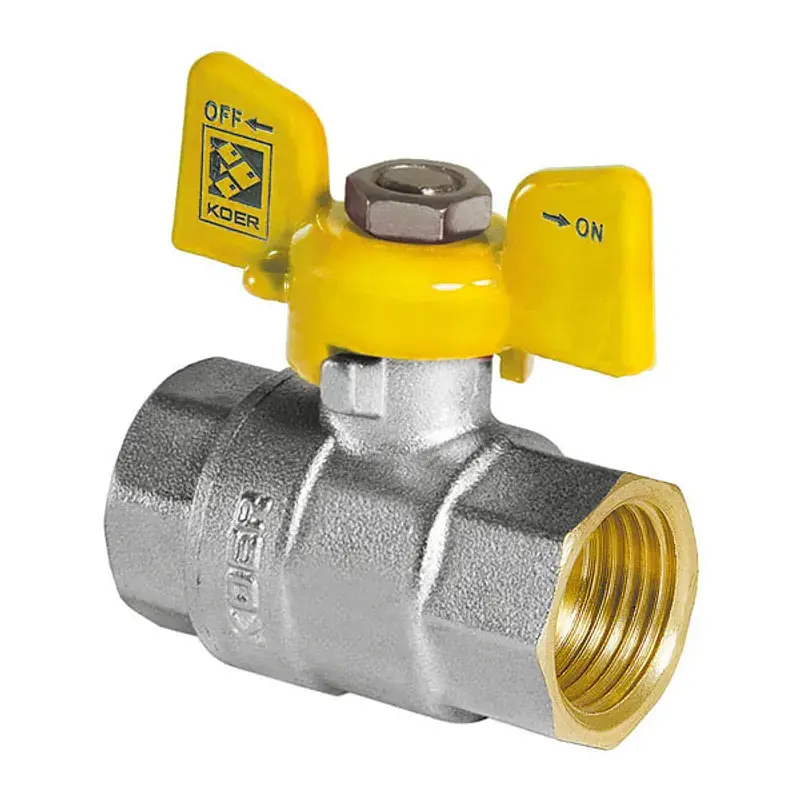 Кран кульовий Koer KR.217.G - 1" FF ГГМ Yellow, ручка "метелик" жовта KR0093