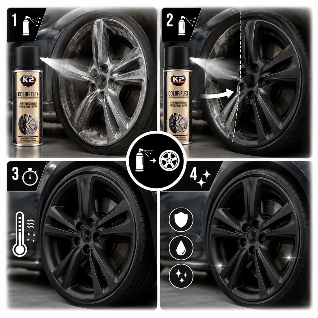 Автофарба для дисків рідка гума К2 COLOR FLEX 400 мл Чорна матова (L343CM) - фото 2