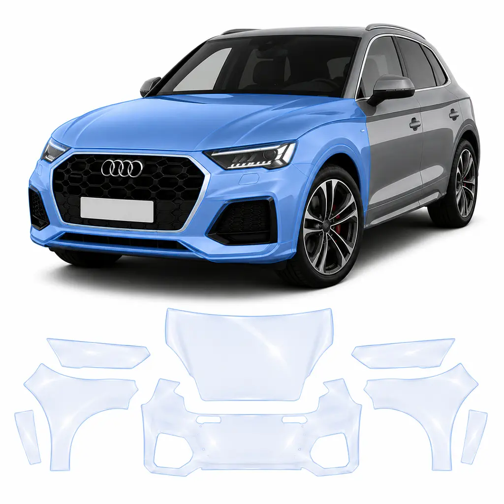 Антигравійна захисна бронеплівка за лекалами для Audi Q5 FY facelift 2021-2024 - передня частина авто (капот бампер крила))
