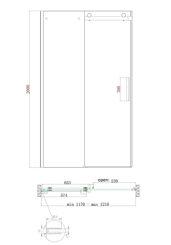 Двері в нішу Koer SR SD01-120x200-TR-12 прозоре скло Easy Clean 8 мм, матове золото KR5377, універсальні, прозорий, золотий - фото 3