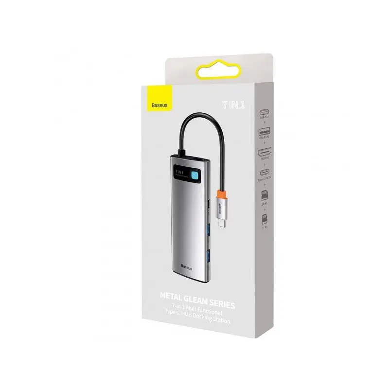 USB-хаб Baseus Metal Gleam Series 7-in-1 Multifunctional Type-C HUB Docking Station Gray（Type-C to HDMI*1+USB3.0*2+USB-C*1+PD*1+SD/TF*1) (WKWG020113) - фото 6