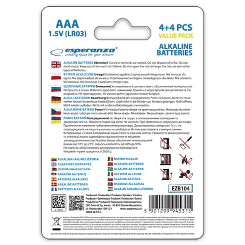 Батарейка Esperanza AAA LR03 Alkaline x 8 (EZB104) - фото 4