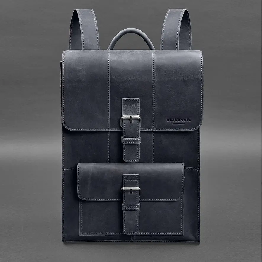 Шкіряний рюкзак Brit темно-синій Crazy Horse - фото 5