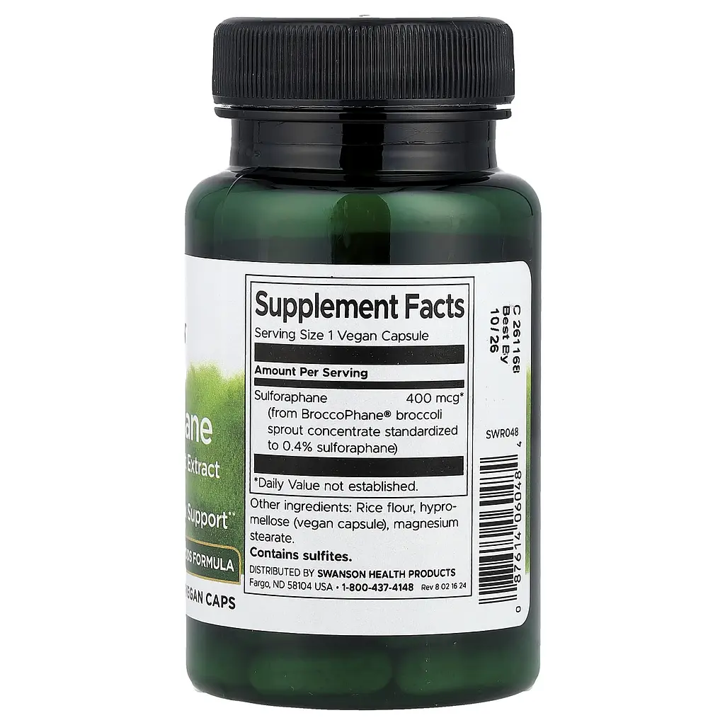 Натуральна добавка Swanson Sulforaphane from Broccoli Sprout Extract 400 мкг 60 веганських капсул - фото 2