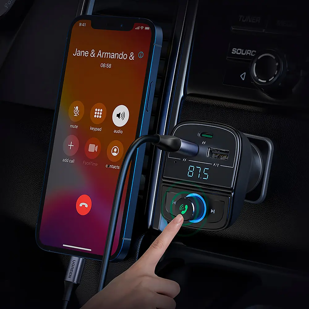 АЗП з FM-модулятором UGREEN CD229 FM&amp;Bluetooth Transmitter&amp;Car Charger + TF Slot Black - фото 6
