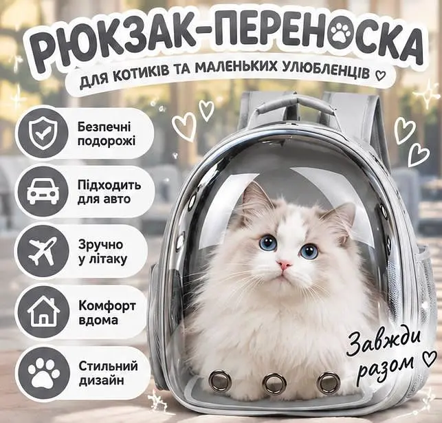 Рюкзак-переноска для котів "Панорамний світ" - прозорий рюкзак для подорожей прогулянок та пригод - фото 3