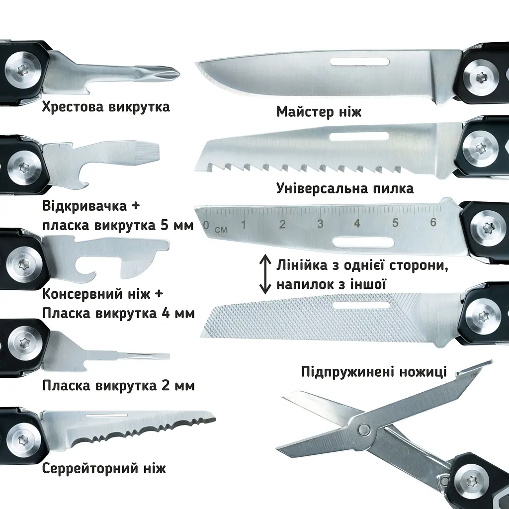 Мультитул UAD BlackPhantom 11 інструментів сталевих чорний Чорний - фото 4