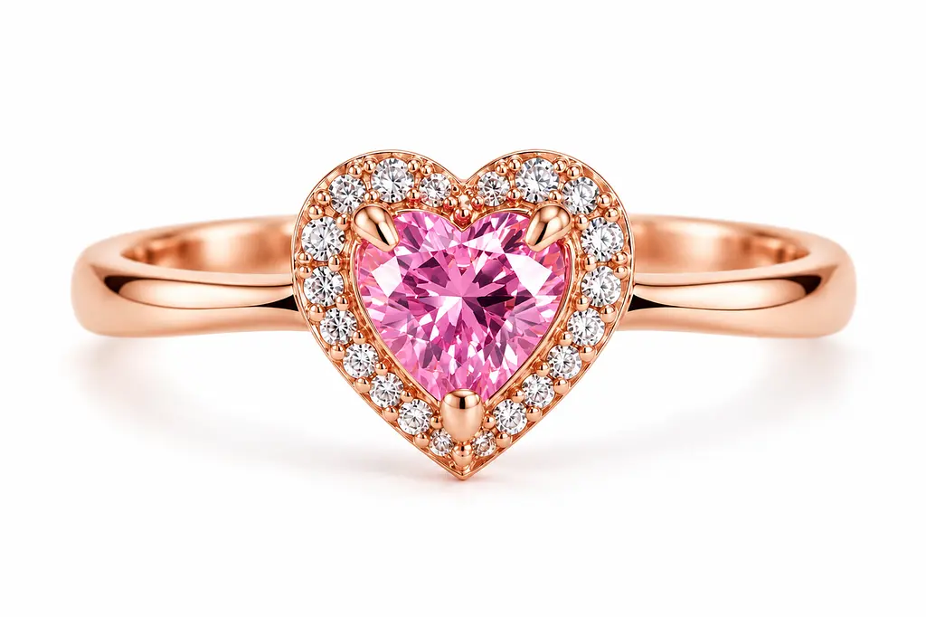 Жіноча золота каблучка Jewellery Continent "Рожеве серце" з фіанітами 18.5 (К-0923)