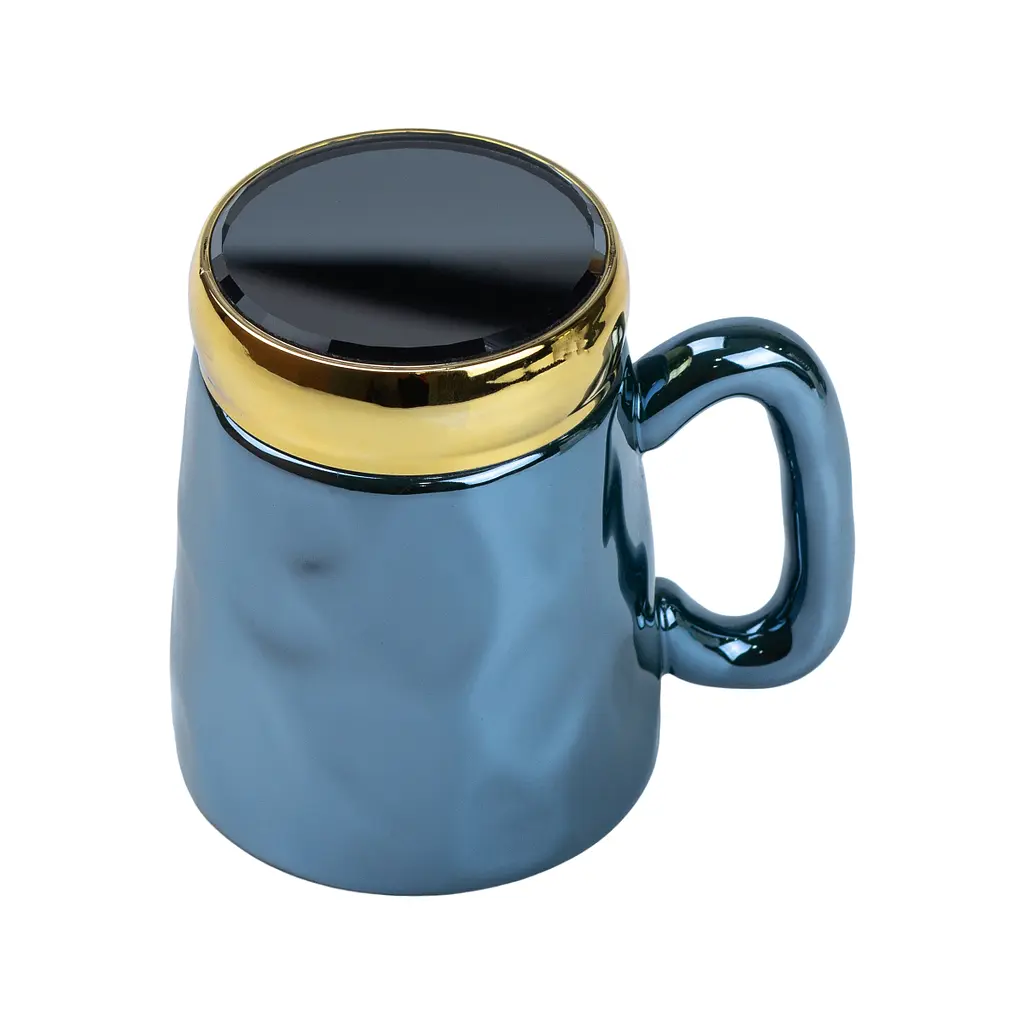 Чашка керамічна Happy Life в дзеркальній глазурі з синьою кришкою 450 мл HP7195BL - фото 3