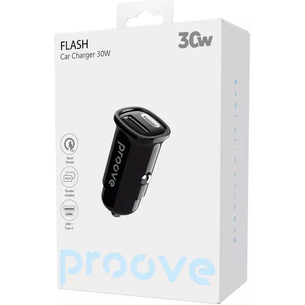Автомобільний зарядний пристрій Proove Flash USB-C to USB-А 30W Black (CCFL30111201) [131660] - фото 4