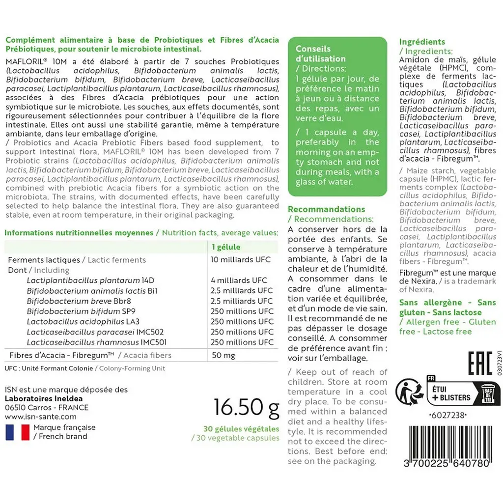 Симбіотики Ineldea Mafloril-10m Здорова мікрофлора кишківника, імунітет та травлення 30 капсул - фото 2