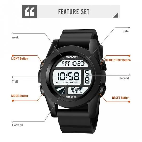 Тактические водостойкие кварцевые часы Skmei World black - фото 7
