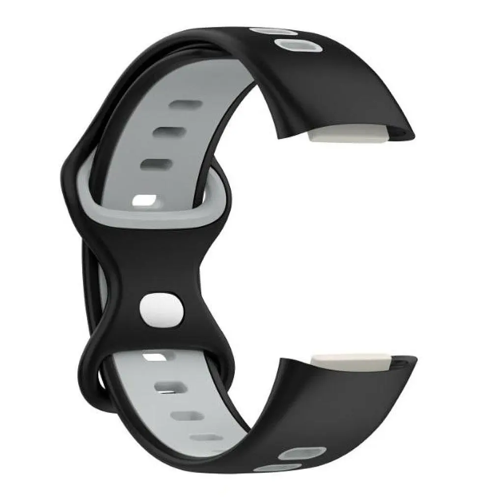Силиконовый ремешок Primolux Sport для фитнес браслета Fitbit Charge 5/Charge 6 Black Grey/размер М - фото 2