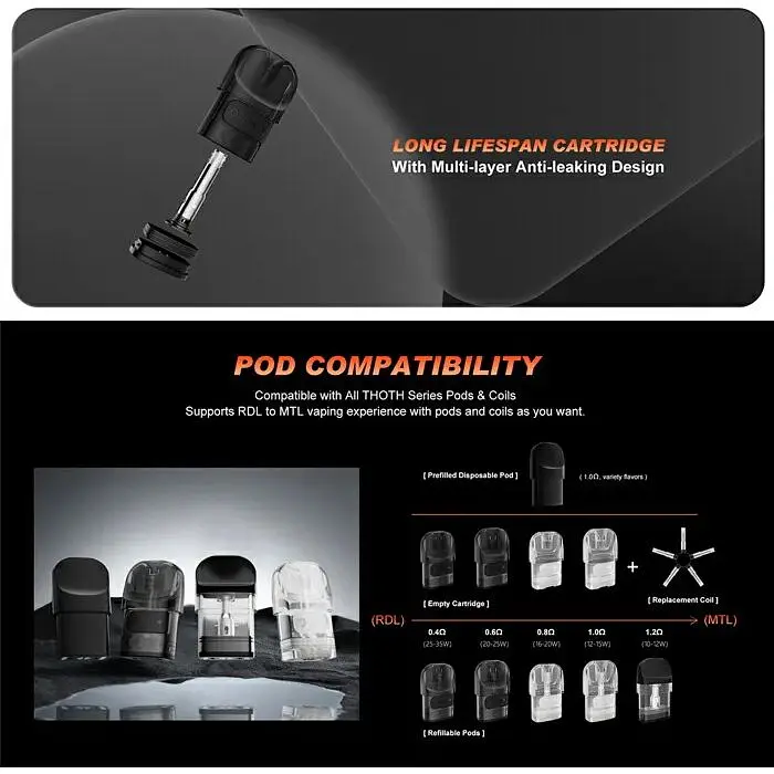 Под-система электронная сигарета Kumiho THOTH G Lite Pod 650mAh 2ml Kit Tiger Orange (18167) - фото 6