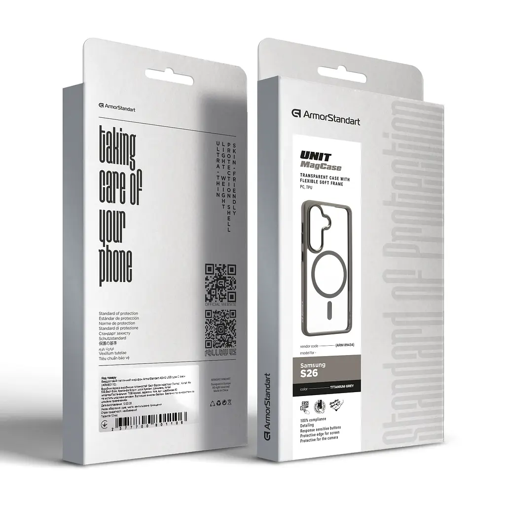 Чехол для Samsung Galaxy S26 5G, Unit MagSafe, серый, прозрачный, магсейф, противоударный, магнитный, панель-накладка с поддержкой MagSafe, с поддержкой беспроводной зарядки, TPU+PC, защита всего корпуса, ударостойкий, ArmorStandart (ARM89434) - фото 6