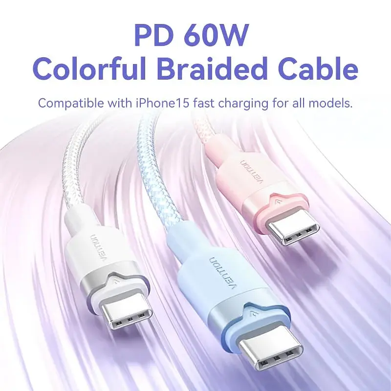 Кабель USB 2.0 Type-C M-M, 1.0м 60W aluminum alloy, білий Vention - фото 2