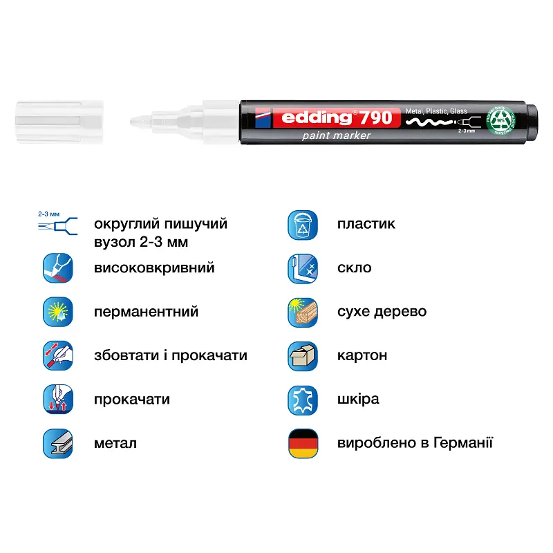Маркер Edding Paint e-790, 2 – 3 мм, круглий, білий (e-790/11n) - фото 2